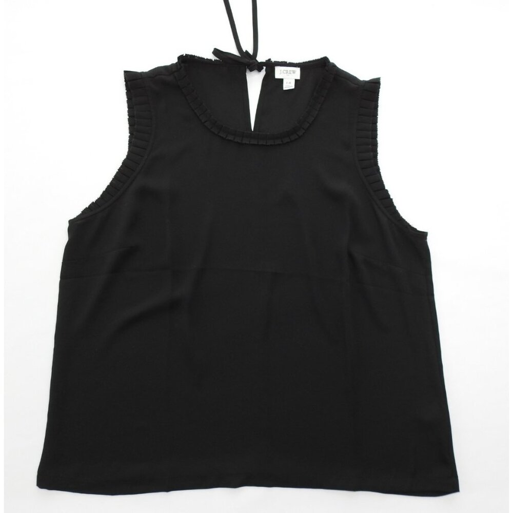 J Crew Black Sheer Lightweight Sleeveless Ruffle Trim Blouse Size 14 BusinessCas - Picture 2 of 11